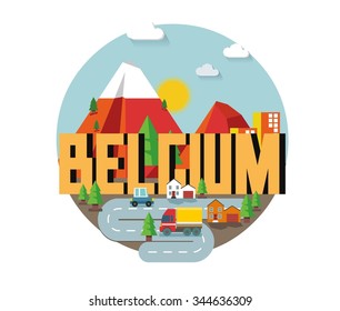 Belgium in europe is a beautiful country to visit. vintage vector illustration.