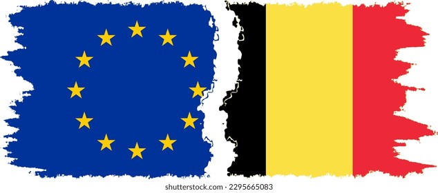 Belgium and European Union grunge flags connection, vector