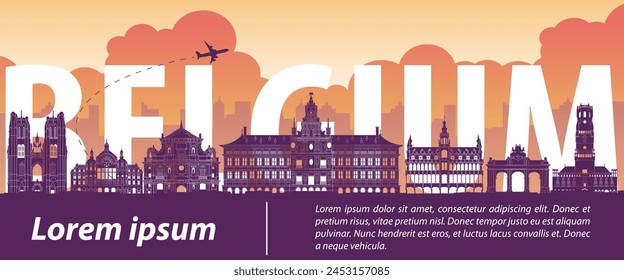 Belgium famous landmarks by silhouette style,vector illustration