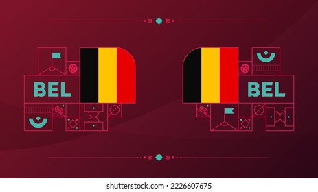 Belgiumflagge für das Fußballturnier 2022. Einzelne Nationalmannschaftsflagge mit geometrischen Elementen für Fußball- oder Fußball-Vektorgrafik 2022.