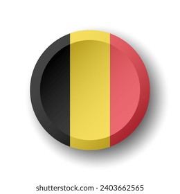 Belgium flag - 3D circle button with dropped shadow. Vector icon.