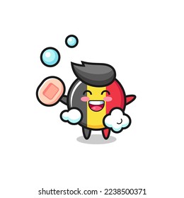 belgium flag badge character is bathing while holding soap , cute style design for t shirt, sticker, logo element