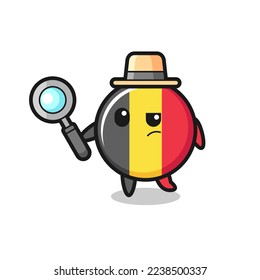 belgium flag badge detective character is analyzing a case , cute style design for t shirt, sticker, logo element