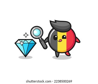la mascota de insignia de la bandera belga está comprobando la autenticidad de un diamante , diseño de estilo lindo para camiseta, pegatina, elemento logo