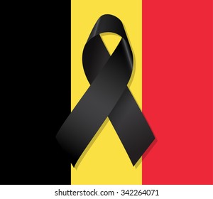 Belgium flag with black ribbon vector