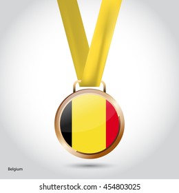 Belgium Flag in Bronze Medal. Olympic Game Bronze Medal. Vector Illustration