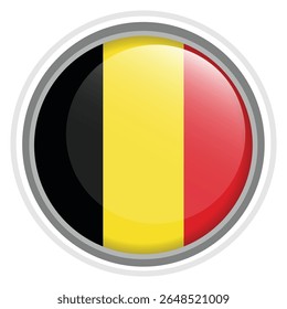 Belgium Flag Button Icon Glossy Round National Emblem Vector Illustration