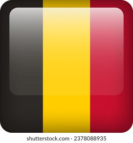 Belgium flag button. Square emblem of Belgium. Vector Belgian flag, symbol. Colors and proportion correctly.