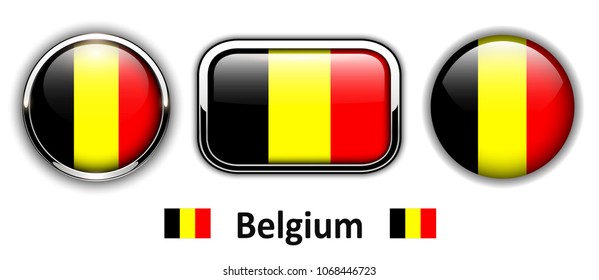 Belgium flag buttons, 3d shiny vector icons.