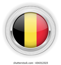 Belgium flag buttons with silver border on white background