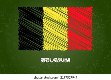 Belgium flag with chalk effect on green chalkboard, hand drawing country flag concept, green blackboard with Belgium flag, chalk texture, flag for kids, classroom material
