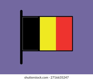 Belgien Fahne Design auf violettem Hintergrund mit einem einfachen Layout und fetten Farben