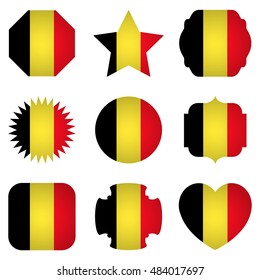 Belgium flag with different shapes on a white background