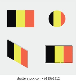 Belgium flag with flat design, circle design, isometric design and line design