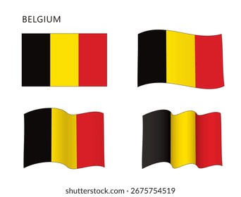 Belgien-Flagge in flacher und welliger Konfiguration, Vektorgrafik einzeln auf weißem Hintergrund, eps
