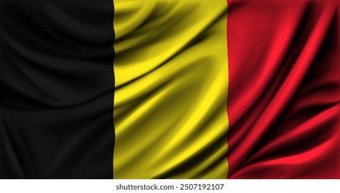 Belgium flag fluttering close up. Vector illustration.