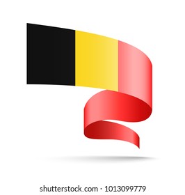 Belgium flag in the form of wave ribbon. Vector illustration on white background.