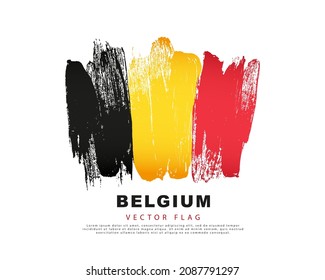Belgium flag. Freehand black, yellow and red brush strokes. Vector illustration isolated on white background. Belgian flag colorful logo.