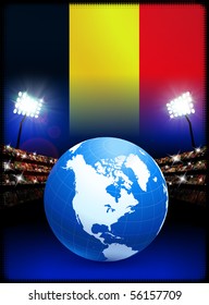 Bandera de Bélgica con fondo de globo en el estadio Ilustración original