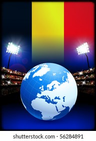 Belgium Flag with Globe on Stadium Background Original Illustration