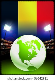 Belgium Flag with Globe on Stadium Background Original Illustration