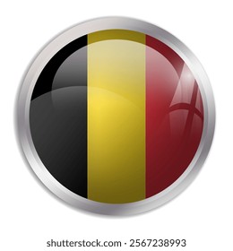 Belgium flag - glossy circle button displays a colorful flag representing a country cultural identity and heritage. The essence of national pride and unity.