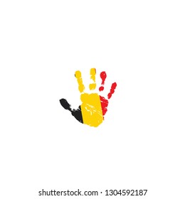 Belgium flag and hand on white background. Vector illustration