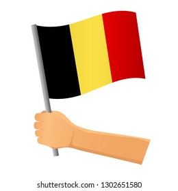 Belgium flag in hand. Patriotic background. National flag of Belgium vector illustration