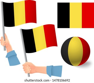 Belgium flag in hand set. Ball flag. National flag of Belgium vector illustration