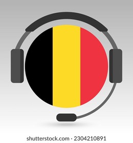 Belgium flag with headphones, support sign. Vector illustration.