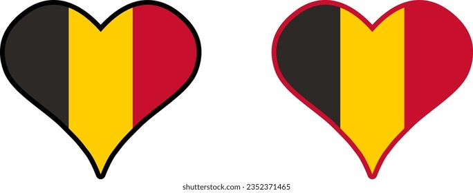 Belgium Flag Heart Love Icon Set. Vector Image.