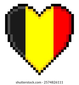  Belgium flag with heart shape in pixel art style