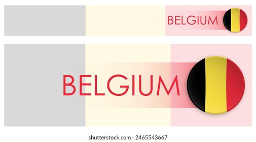 Anuncio de Web Horizontal con bandera de Bélgica en estilo moderno de neomorfismo. Página web Botón de cabecera de país belga para aplicación móvil o sitio de Internet. Vector