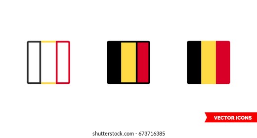 Belgium flag icon of 3 types: color, black and white, outline. Isolated vector sign symbol.