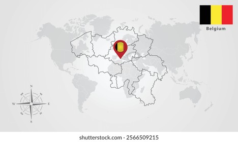 Belgium flag icon design with map outline, Template with the national flag and map 