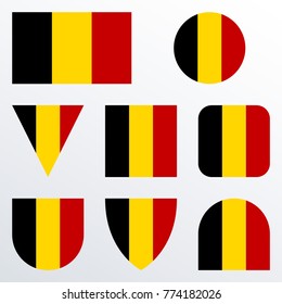 Belgium flag icon set. Belgian flag button or badge in different shapes. Vector illustration.