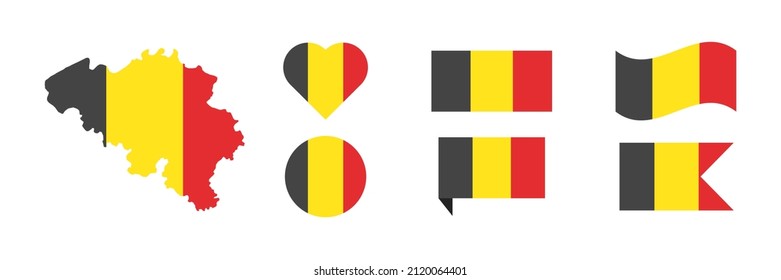 Conjunto de iconos de la bandera belga. Bélgica marca banner o colección de etiquetas. EPS 10.