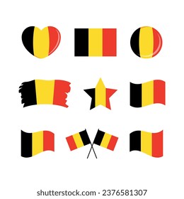 Belgium flag icon set vector isolated on a white background. Belgian flag graphic design element. Flag of Belgium symbols collection. Set of Belgium flag icons in flat style