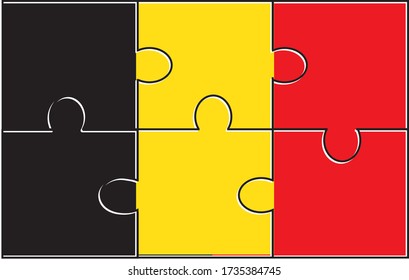 Belgium Flag Jigsaw Puzzle. Vector illustration. 6 pieces of puzzles. Simple puzzles for kids.