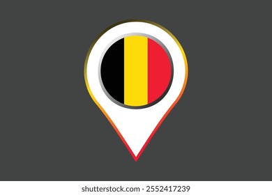 Bandeira da Bélgica com sinal de localização, Bandeira da Bélgica símbolo nacional ilustração Vetor, Retângulo Bélgica bandeira ilustração, Vetor plano ilustração
