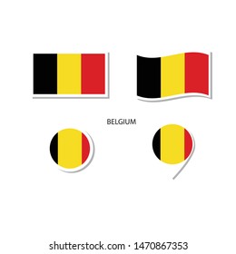 Belgium flag logo icon set, rectangle flat icons, circular shape, marker with flags.