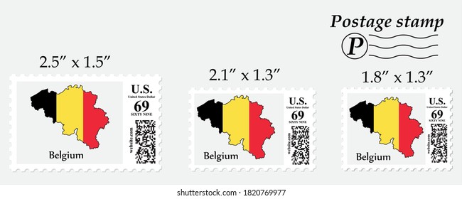Belgium flag map on postage stamp different size.
