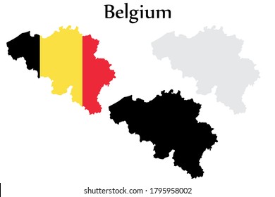 Belgium flag and map shape black and gray color. EPS.file.
