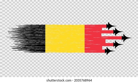 Belgium  flag with military fighter jets isolated  on png or transparent ,Symbols of Belgium,template for banner,card,advertising,poster 