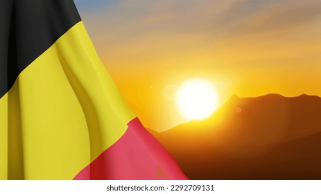 Belgium flag with mountains against the sunset. EPS10 vector