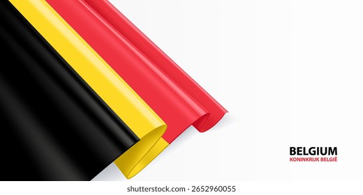 Bandeira da Bélgica. Bandeira nacional da Bélgica, acenando sobre fundo branco. Plano de fundo da bandeira nacional.
