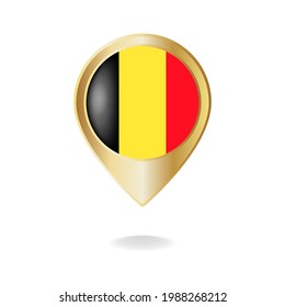 Belgium flag on golden pointer map, Vector illustration eps.10