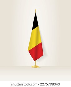 Belgium flag on a flag stand. Vector illustration.