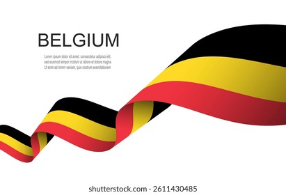 Belgium flag on Waving ribbon, Belgium Independence Day Vector Illustration.