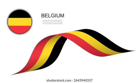 Bandeira da Bélgica na faixa de ondulação e botão de círculo, ilustração de design de vetor de bandeiras belgas.